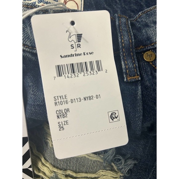 SANDRINE ROSE X FREE PEOPLE NY82 Wide Leg Distressed Blue Jeans NEW Size 25 - Picture 4 of 9